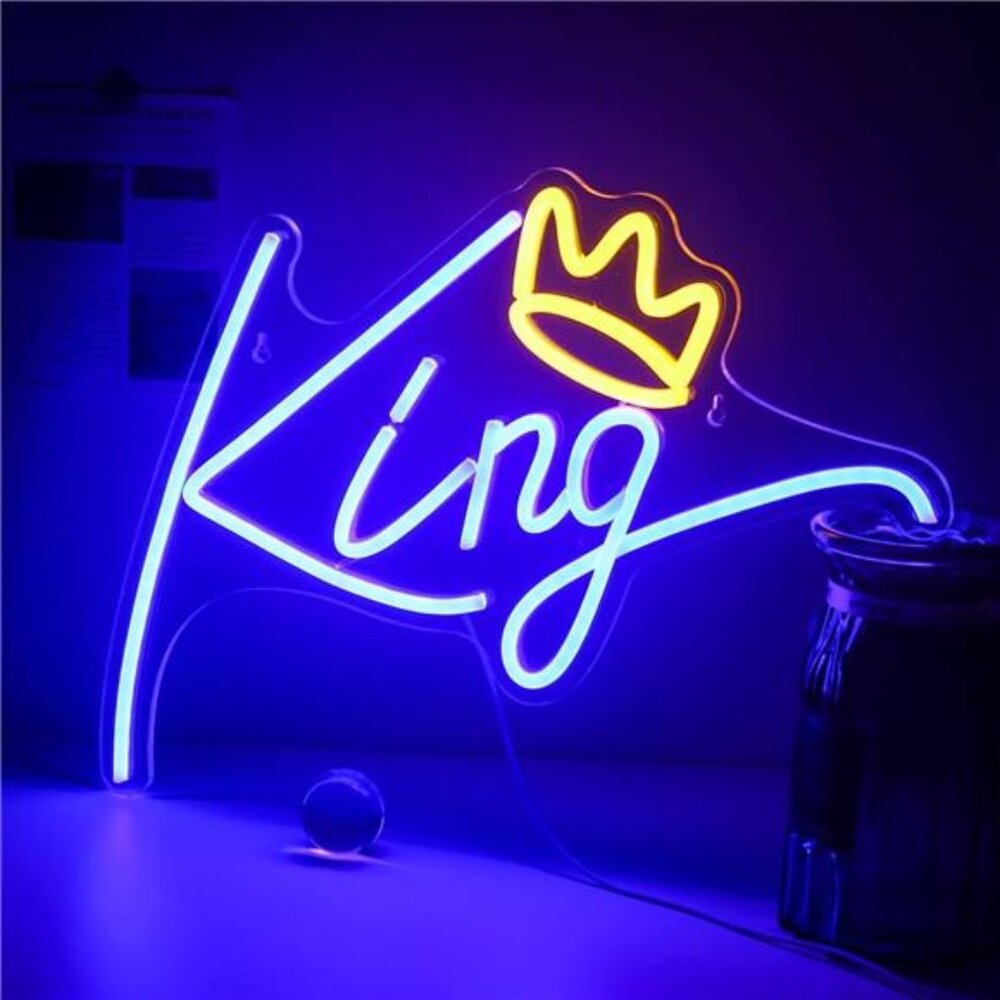 Sign Blue Letters Led Neon Light Pink Crown Led Neon Signs